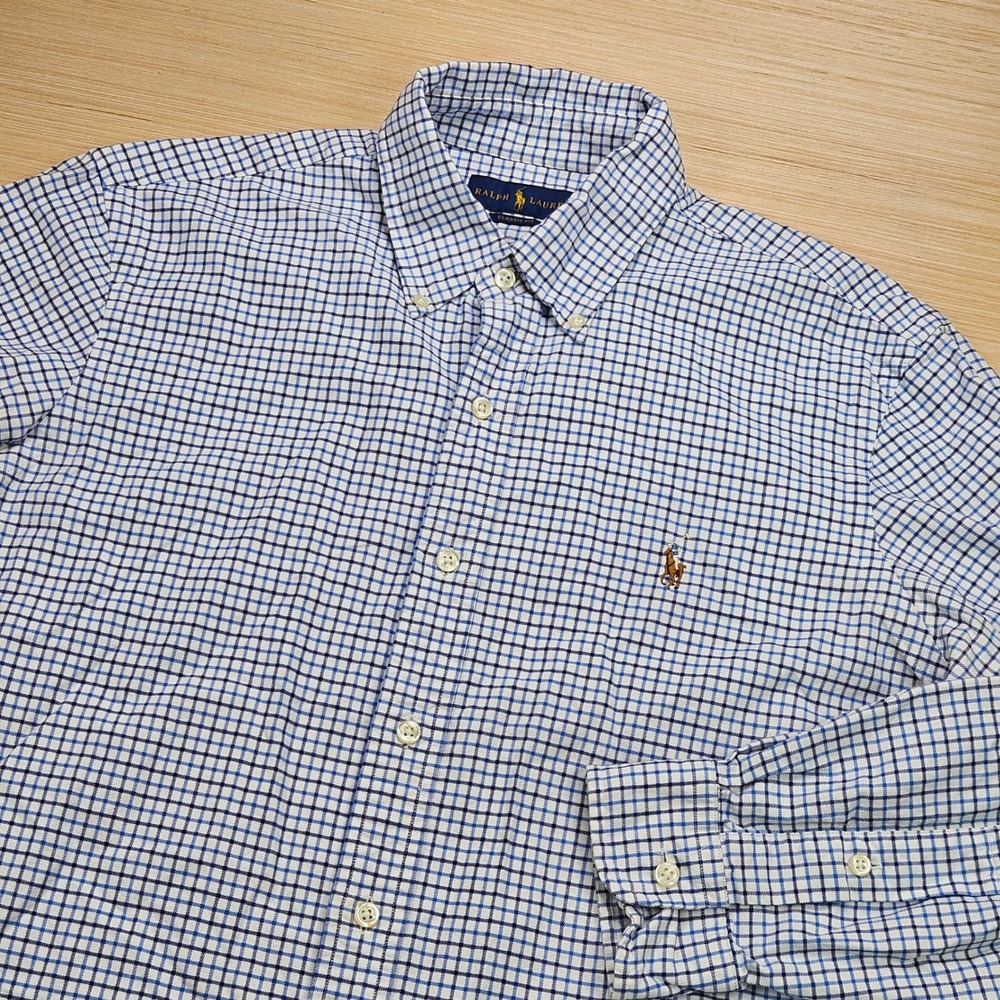 Ralph Lauren Button Down Shirt Mens M Blue White Gingham Plaid Classic Fit